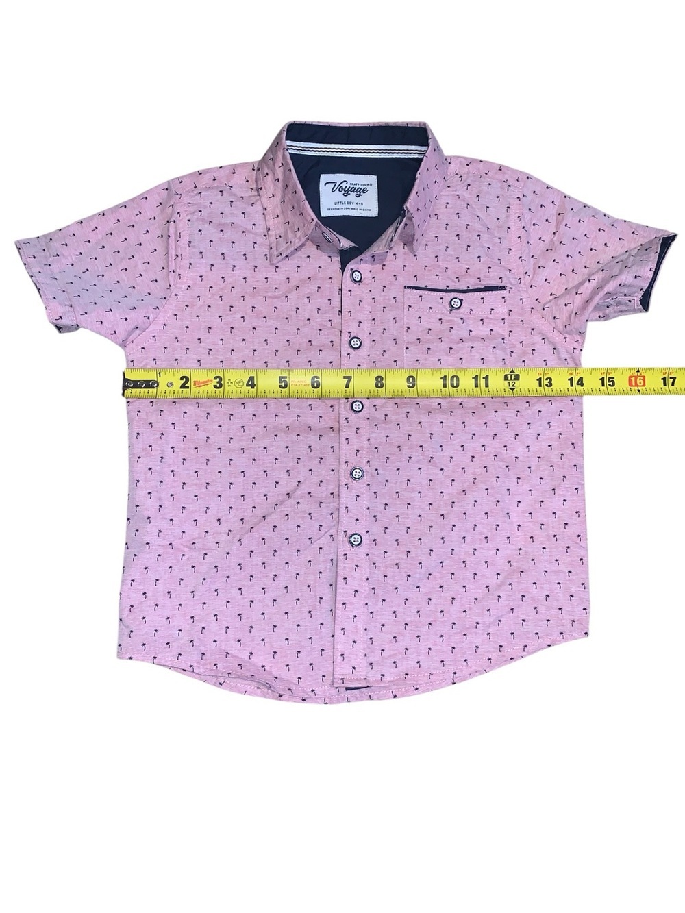 Craft + Flow Voyage Boys Pink Palm Tree Button Down Shirt Size 4-5 Kids Summer - Picture 5 of 8